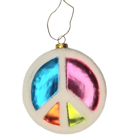 Psychedelic Peace Sign Christmas Ornament Glass Flocked Hippie Boho - Picture 6 of 12